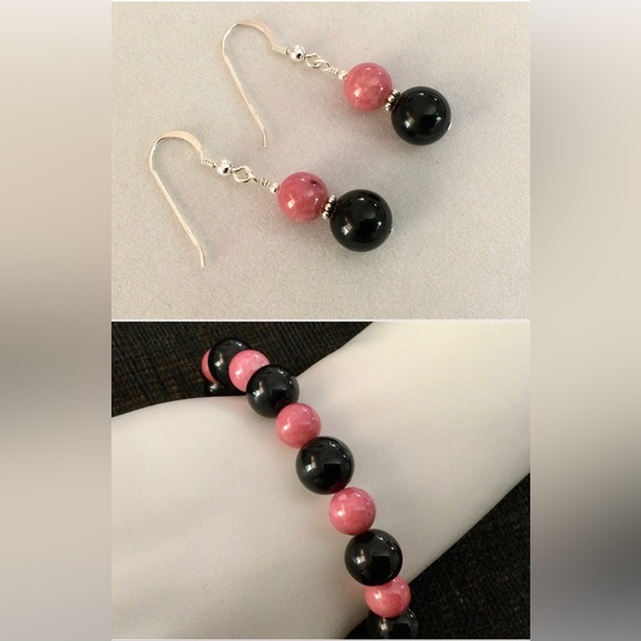 NWT Rhodonite & Black Jade Bracelet. Unisex Design. c 132 tcw Natural Gems - Picture 5 of 5
